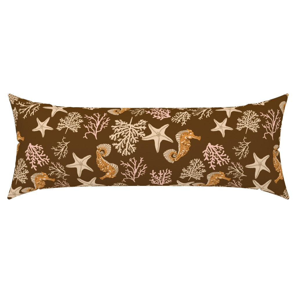 Seahorse Dance Brown 36x14 Lumbar Pillow