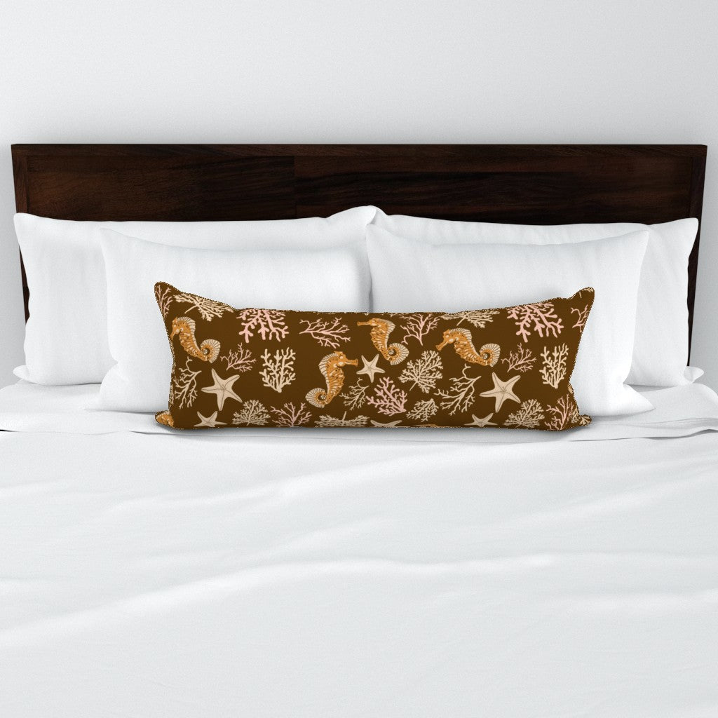 Seahorse Dance Brown 36x14 Lumbar Pillow